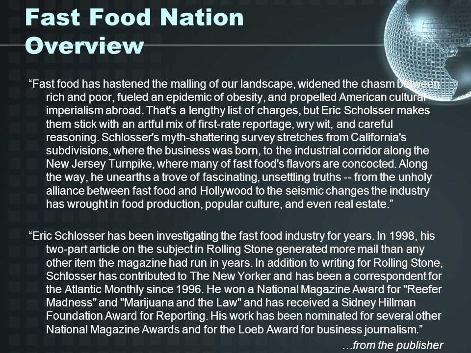 Help me do my essay The Dark Side of American Meal in Fast Food Nation by Eric Schlosser